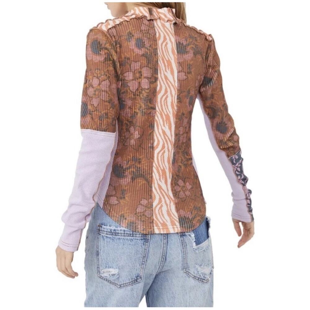 Free People Meadow Mix Long Sleeve Top Mixed Print Mock Neck Multicolor Small - Picture 5 of 15